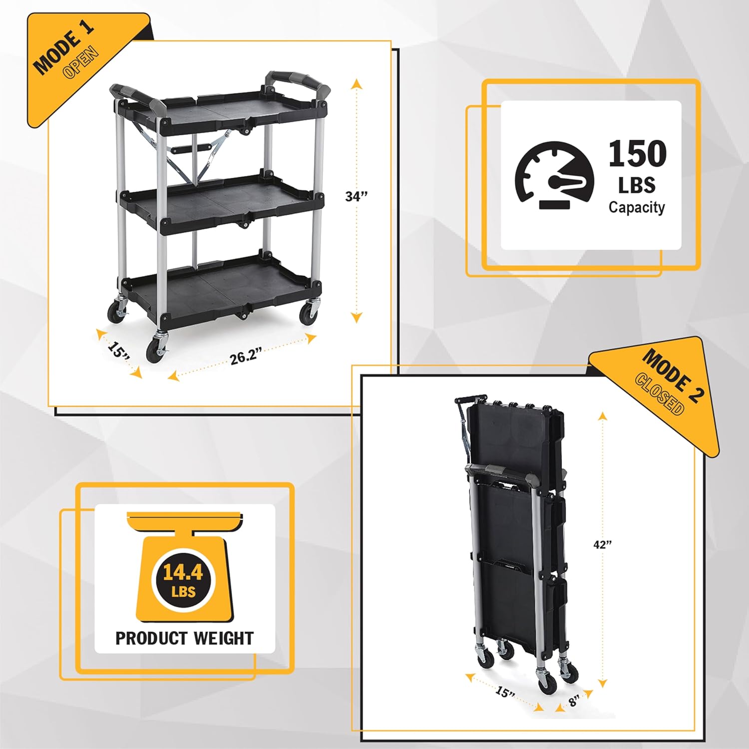 🛠️ Heavy-Duty Folding Service Cart — 150 lb Capacity